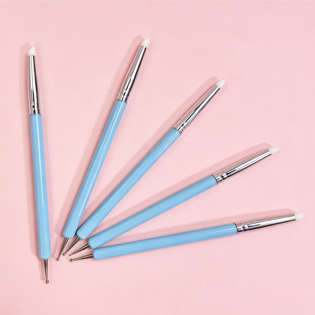 5 Pcs Dual-Ended Silicone Nail Art Brush Set