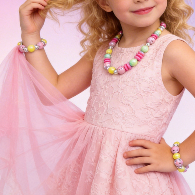 Kids Butterfly Beaded Necklace And Bracelet Set