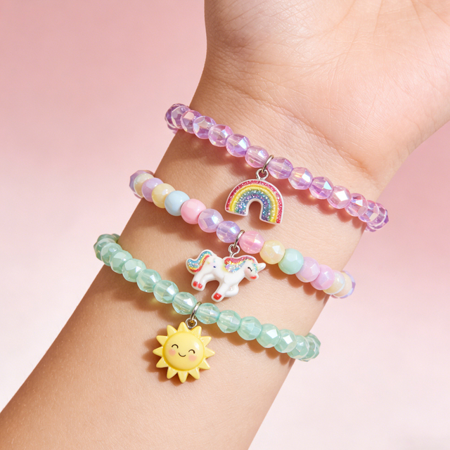 3Pcs Unicorn Rainbow Sun Charm Bracelets for Girls