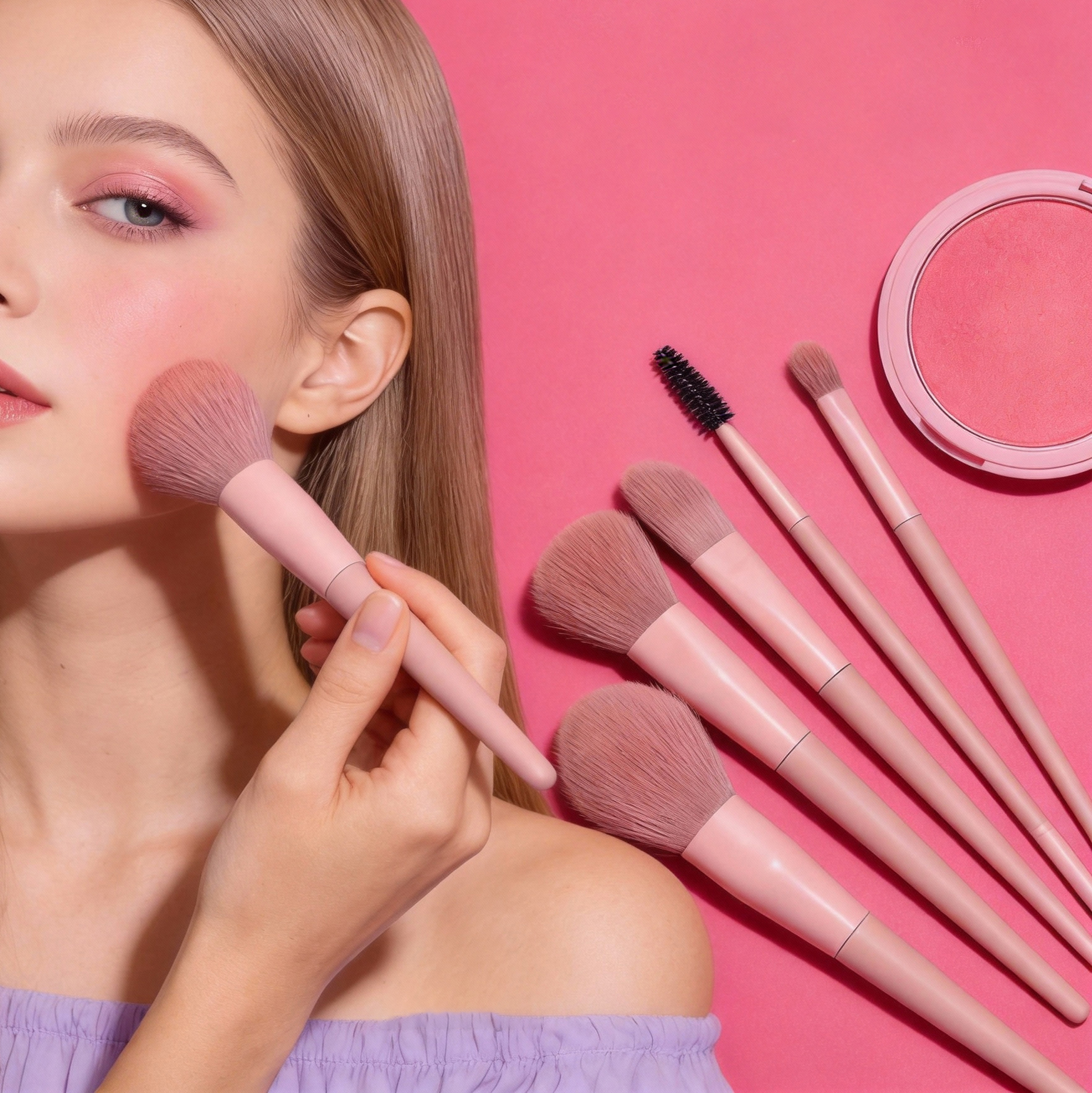 6-Piece Blush Pink Makeup Brush Set