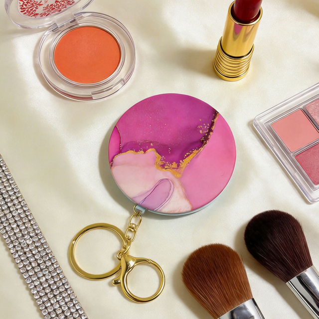 Pink & Purple Marble Print Compact Mirror