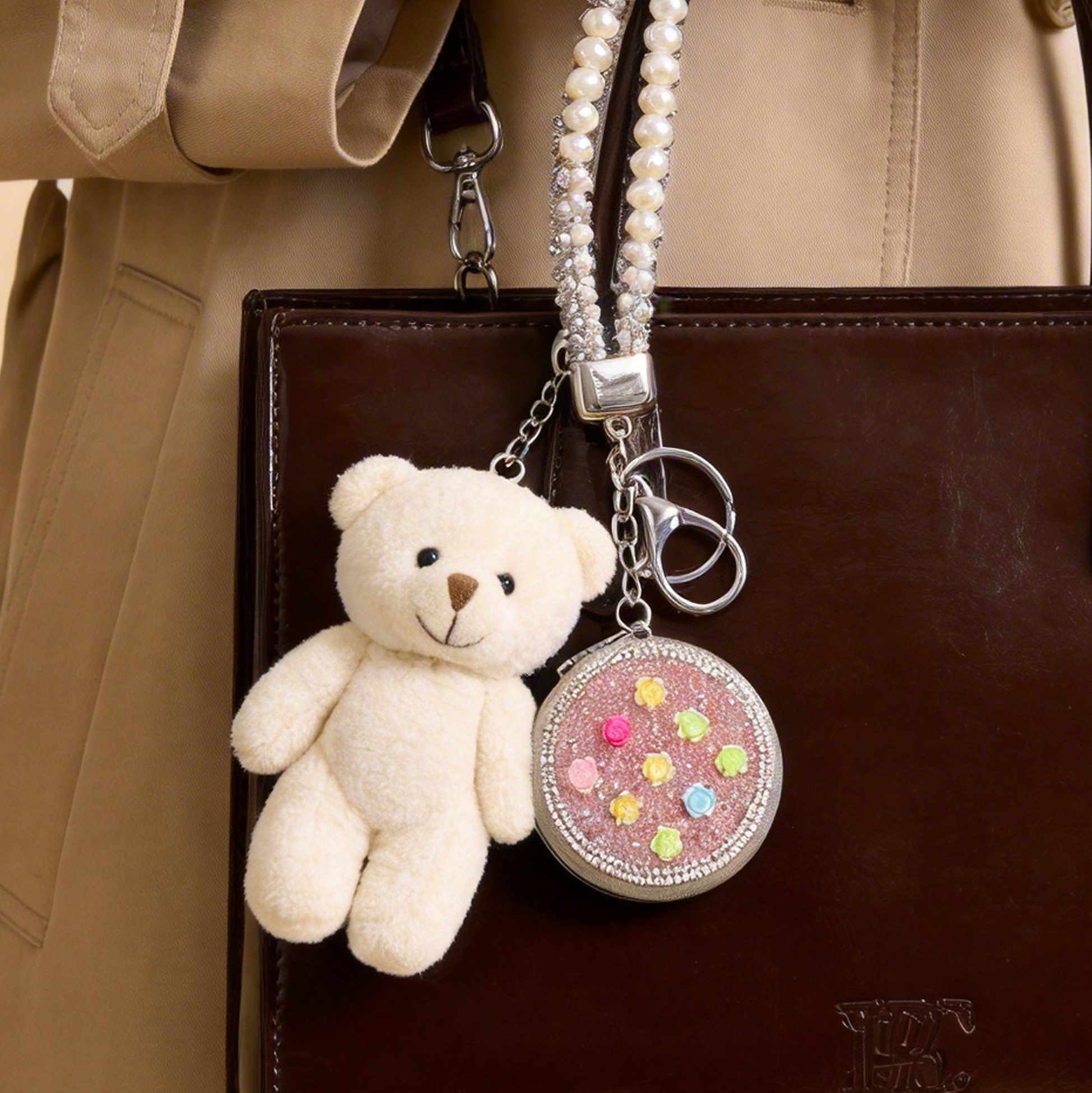 3D Floral Rhinestone Compact Mirror