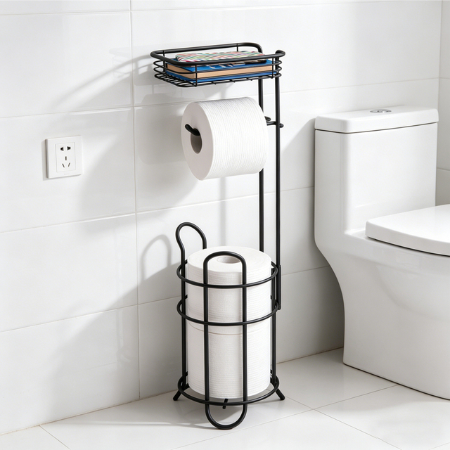 Bathroom Toilet Paper Holder Stand with Storage Basket