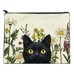 Black Cat Floral Makeup Bag for Women