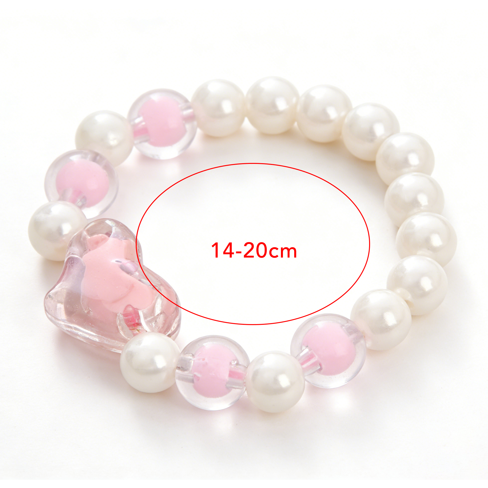 Kids Pink Heart Faux Pearl Beaded Bracelet