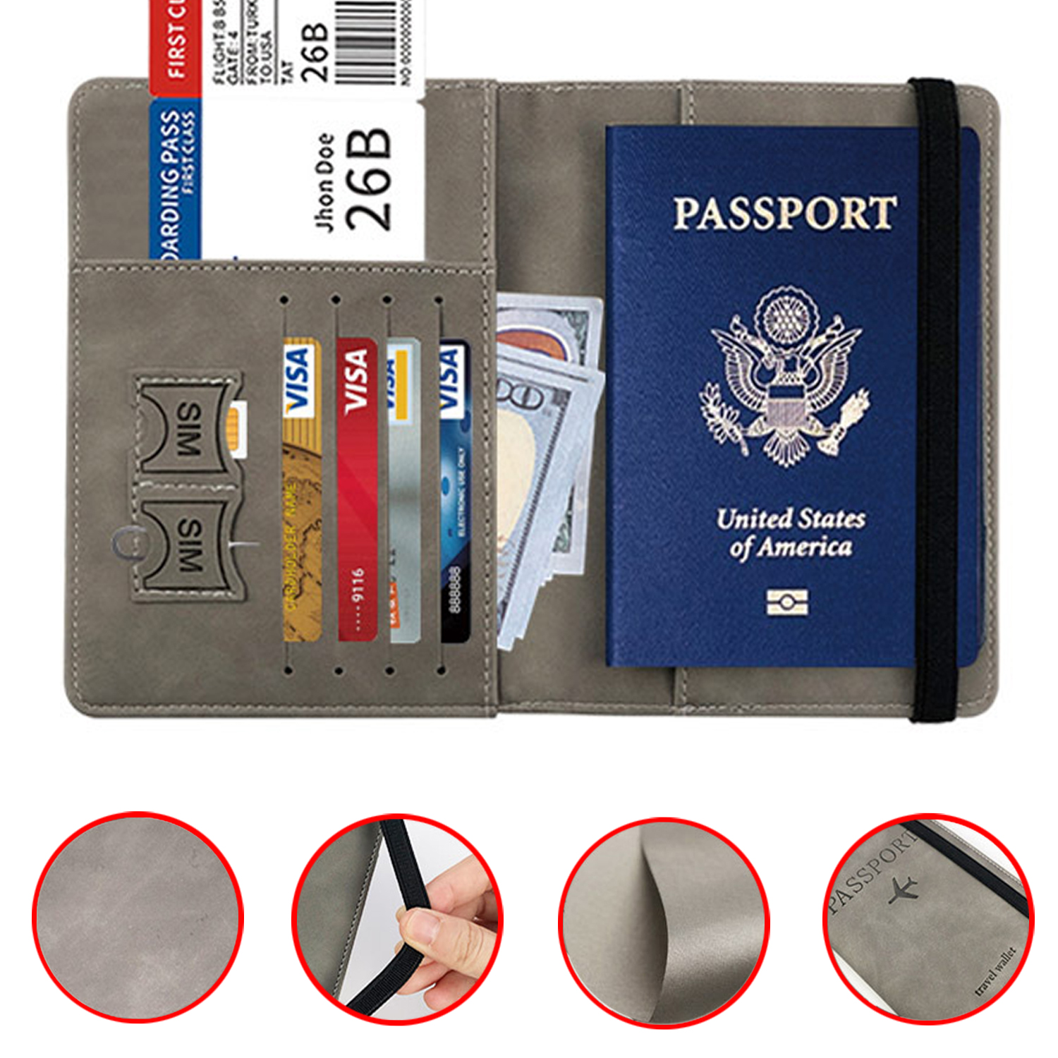 Travel Passport Holder Cover Wallet RFID Blocking PU Leather Card Case Travel Document Organizer Case