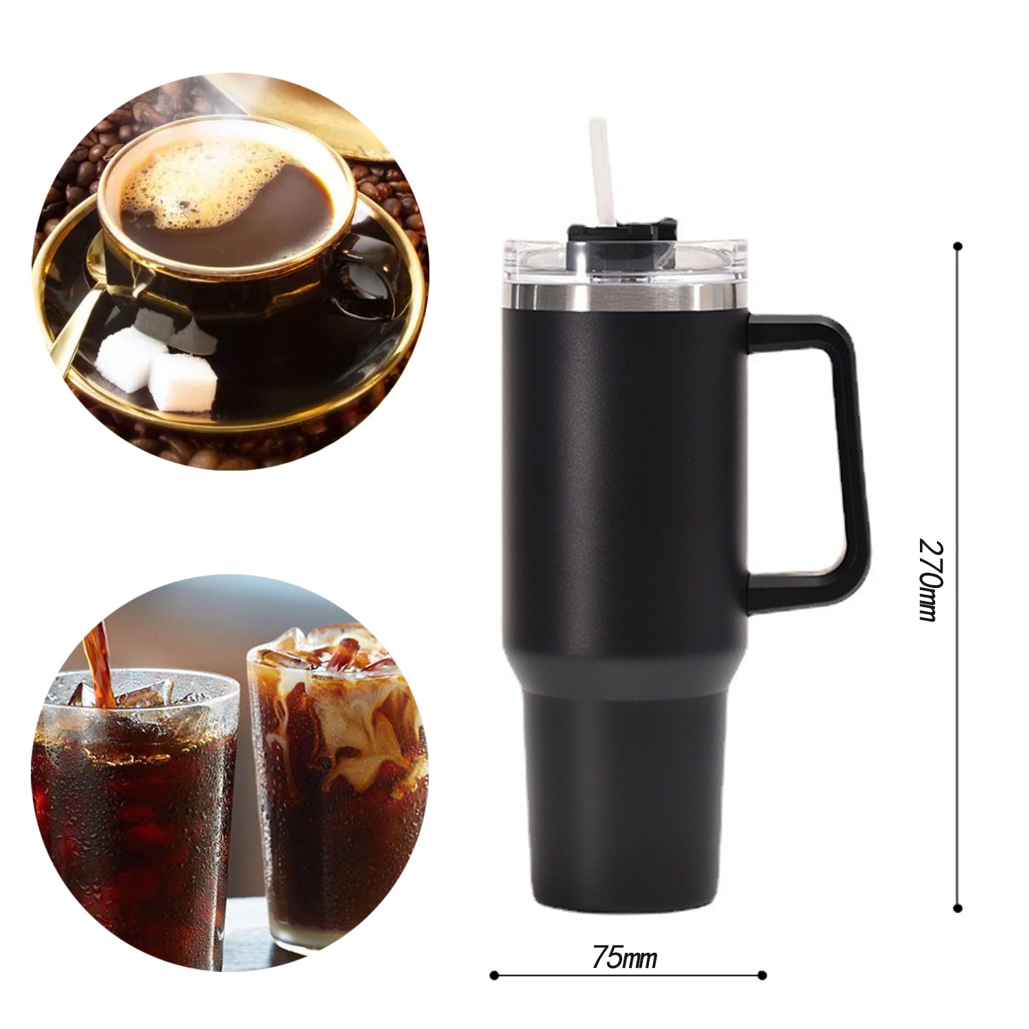 40 Oz Vacuum Insulated Stainless Steel Tumbler with Handle and Straw, Double Wall Vacuum Sealed Stainless Steel Cup with Straw and Lid