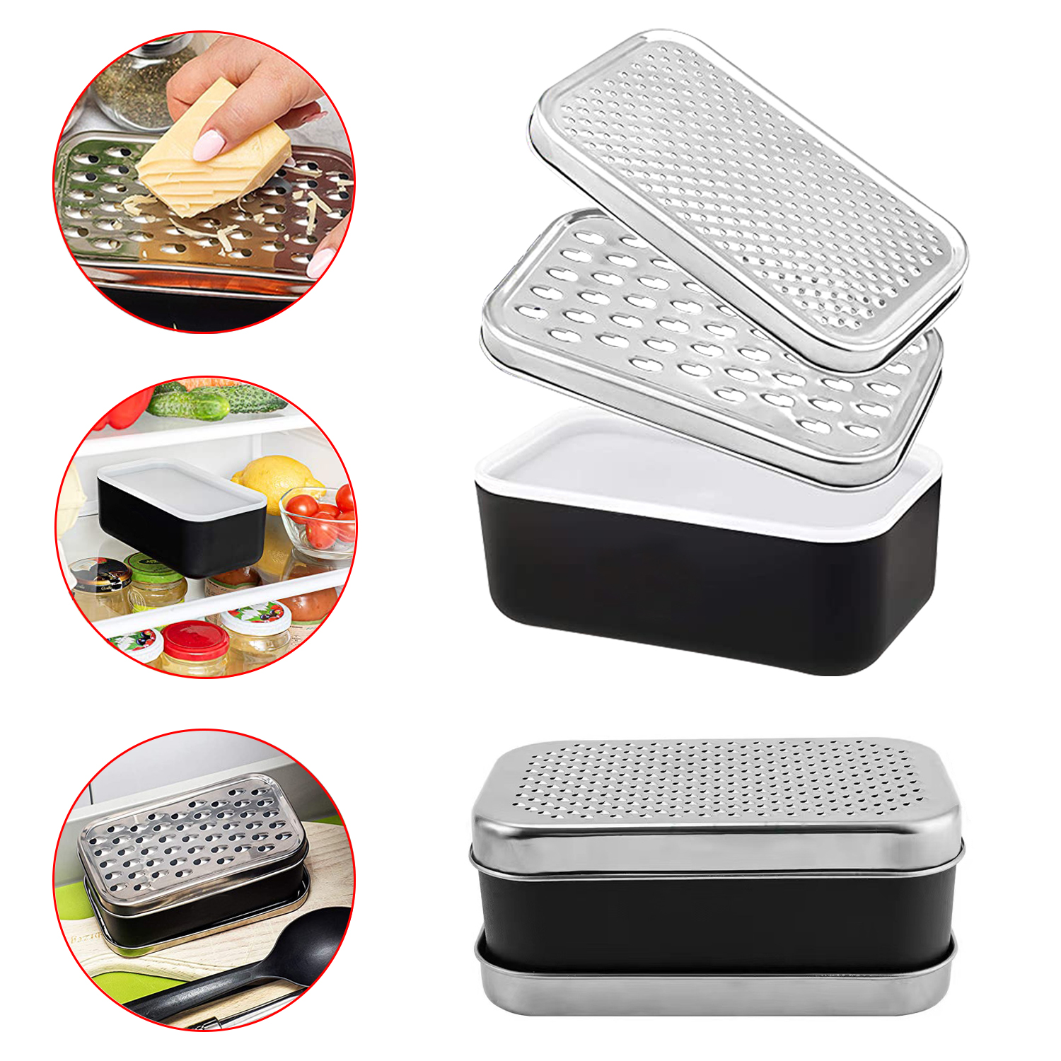 Double-sided Cheese Grater Portable Ginger Garlic Shredder With Food Saver Container Stainless Steel Rectangle Box And Graters