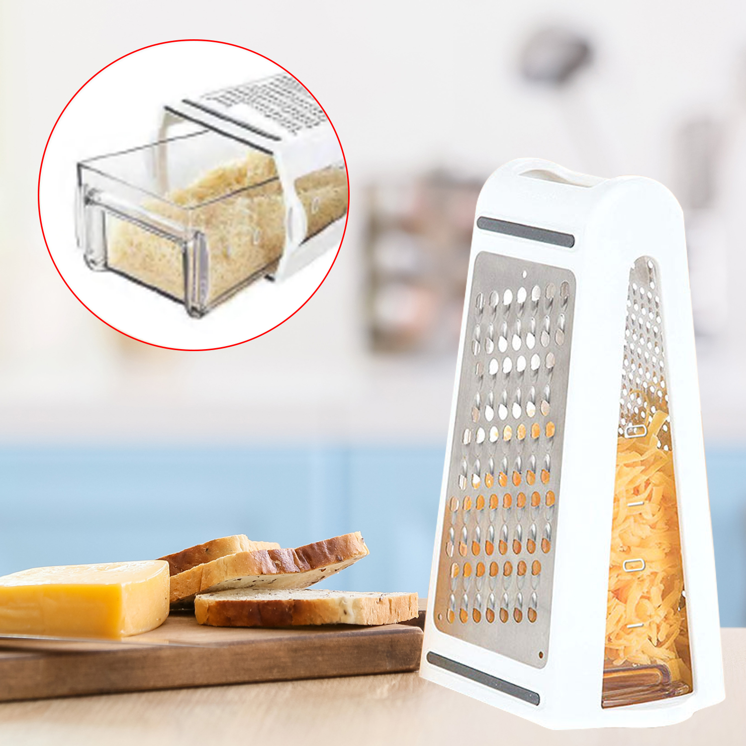 Cheese Grater Box - 2-Sided Stainless Steel Cutter and Shredder Tools