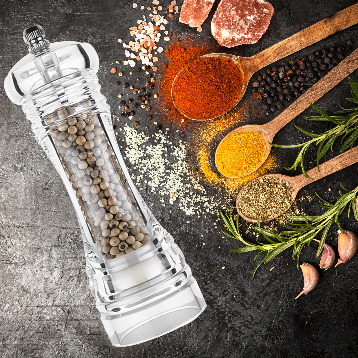 Acrylic Spices Mill Shaker Clear Ceramic Manual Pepper Sea Salt Grinder Kitchen Grinding Tool 4/5/6 Inch