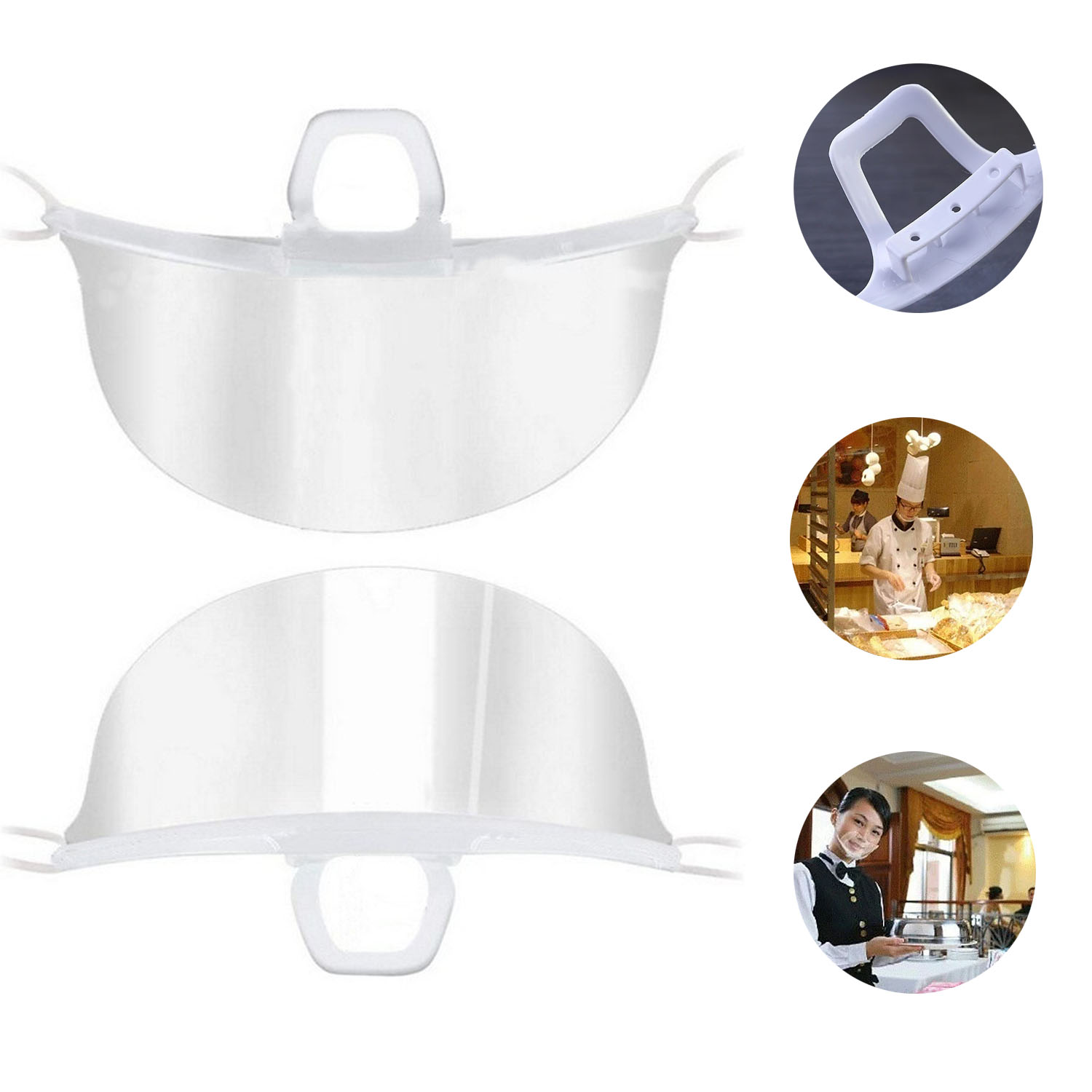 5 Pieces Clear Transparent Sanitary Mask Anti-Fog Face Mouth Shield Spit Guard Reusable Hotel Chef Waiter Plastic Kitchen Restaurant Masks
