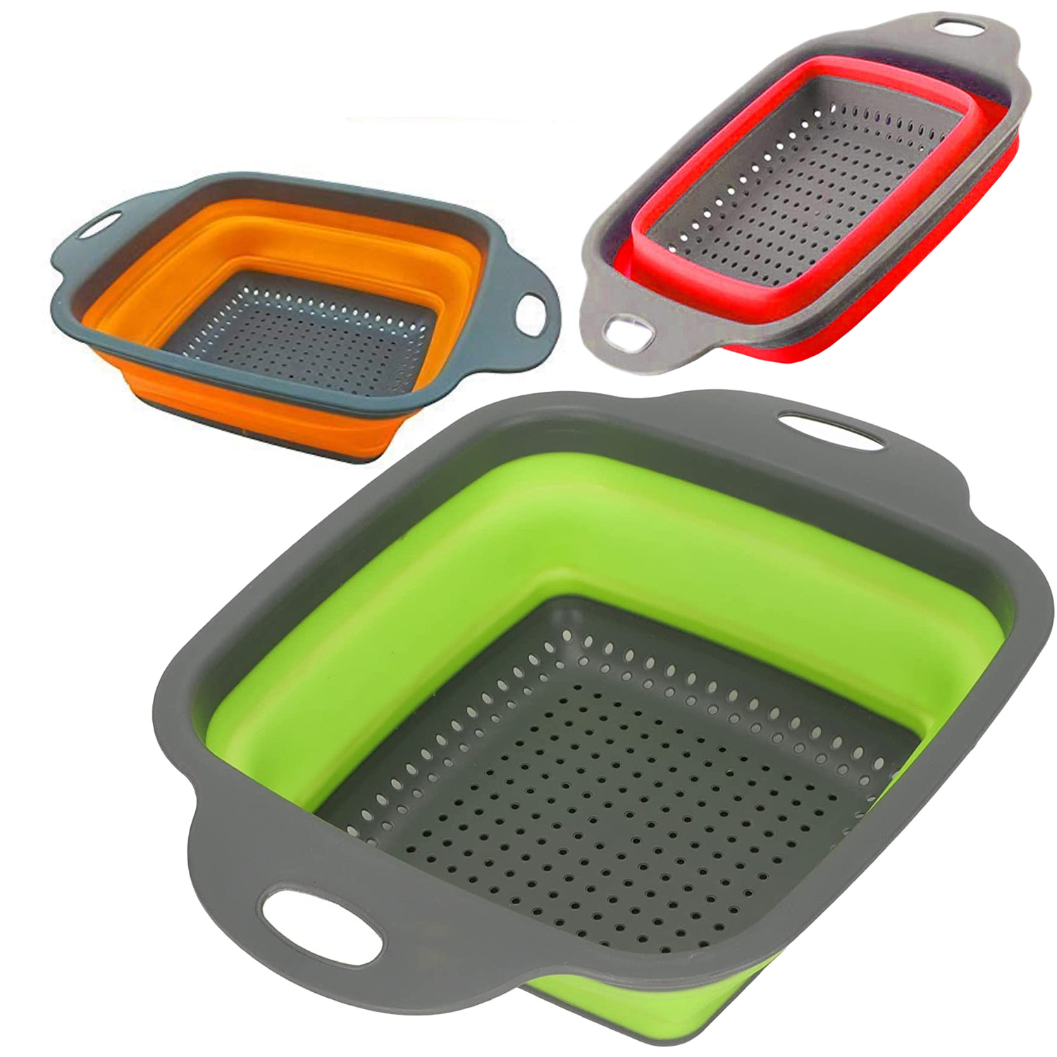 Colander Folding Draining Basket TPR plastic square Bowl For Fruits Vegetables Washing Strainer, Collapsible Silicon Strainers 