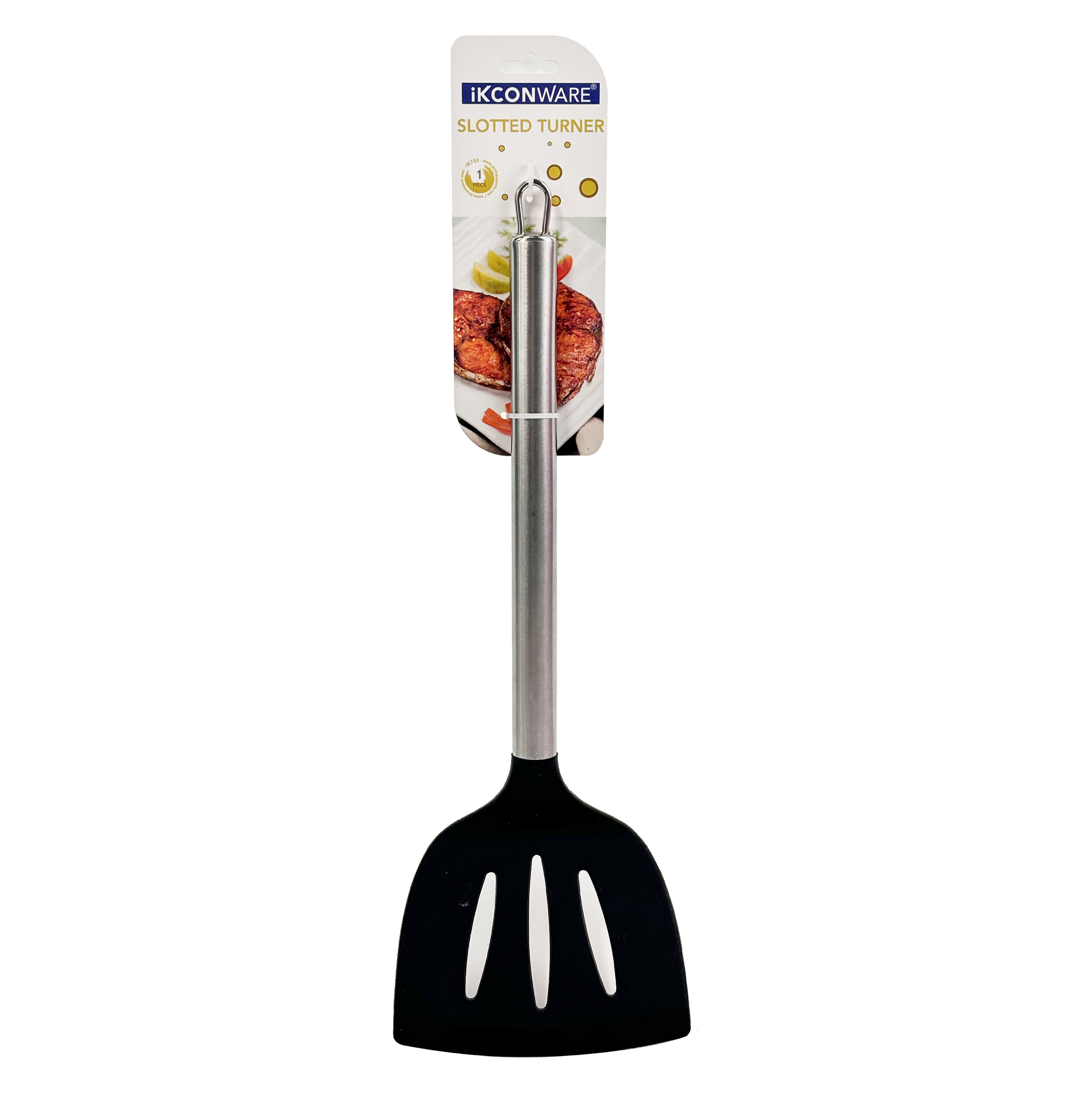 Versatile Black Silicone Slotted Turner with Stainless Steel Handle