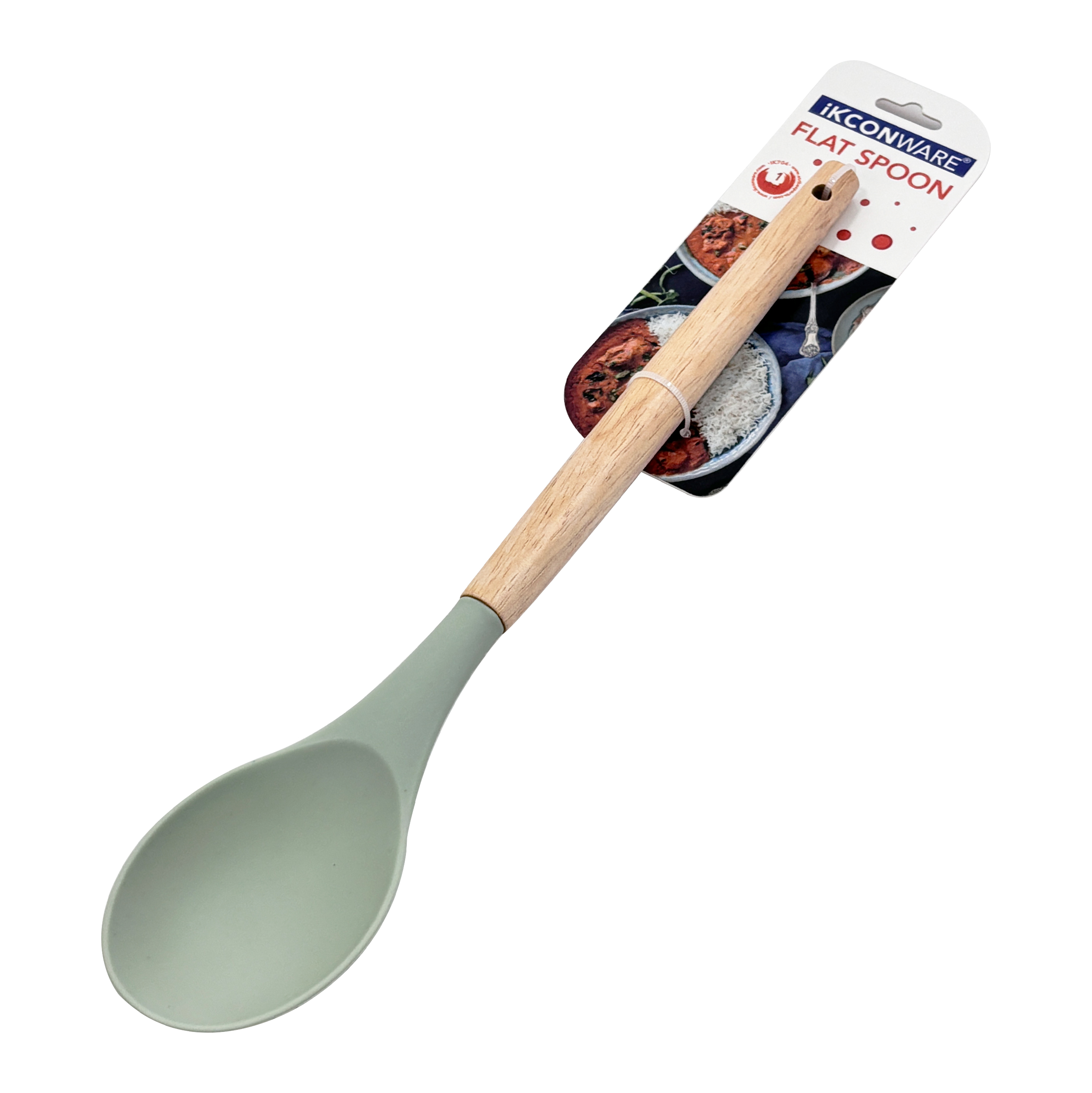 Wooden Handle Silicone Flat Cooking Spoon