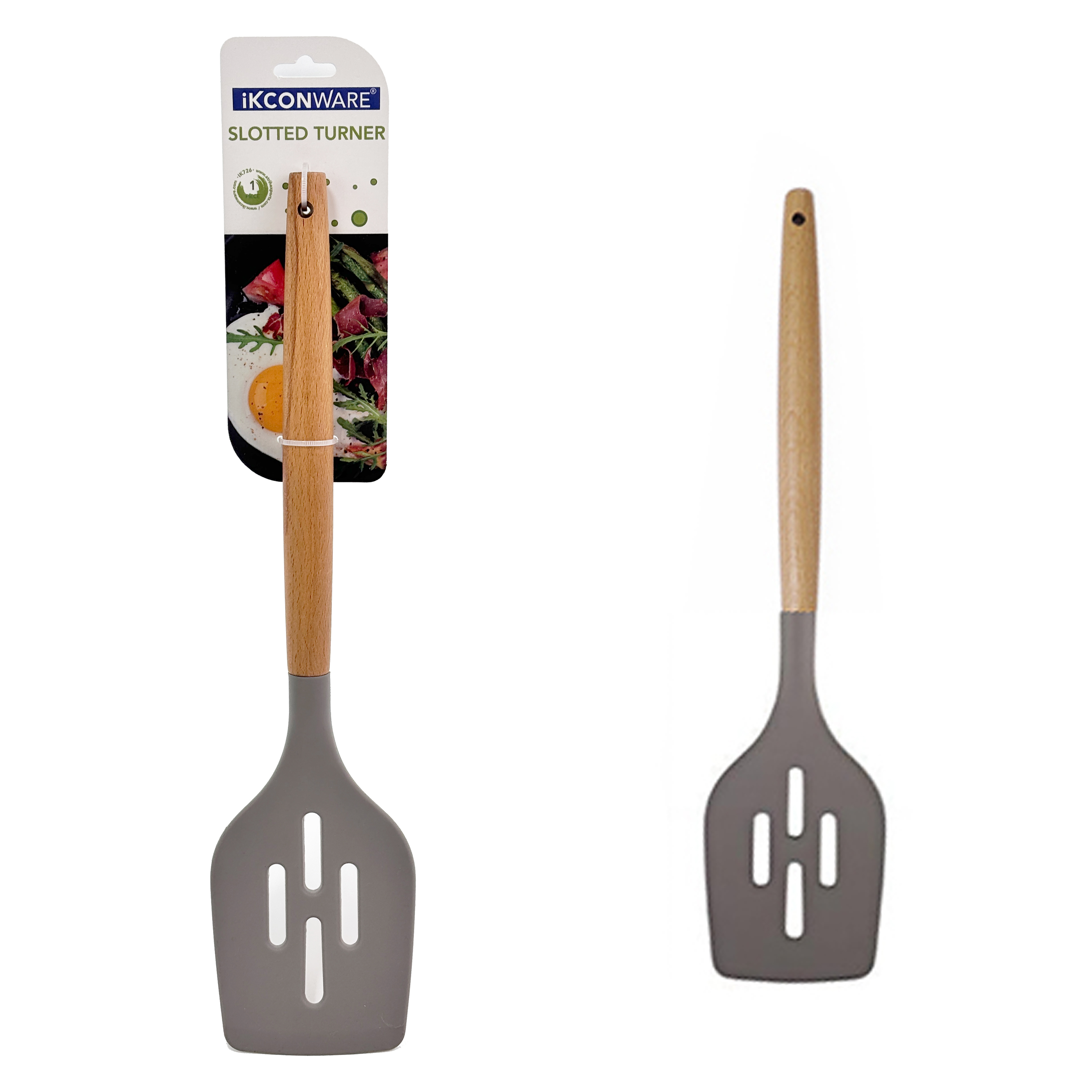 Wooden Handle Silicone Slotted Turner