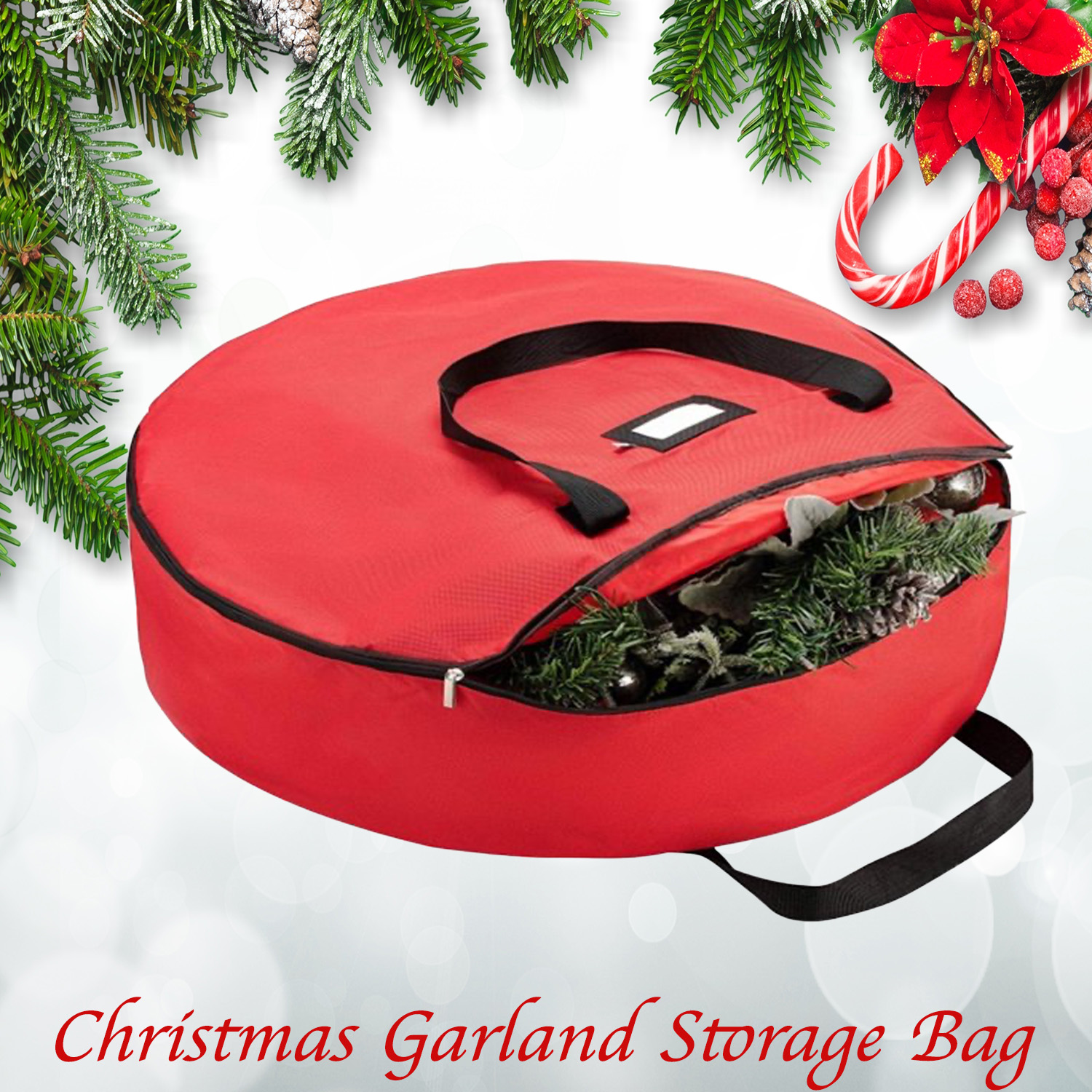  Christmas Wreath Storage Bag Double Zipper Xmas Bell Garland Gift Pouch With Handles Zipper Waterproof Artificial Wreath Organizer for Home
