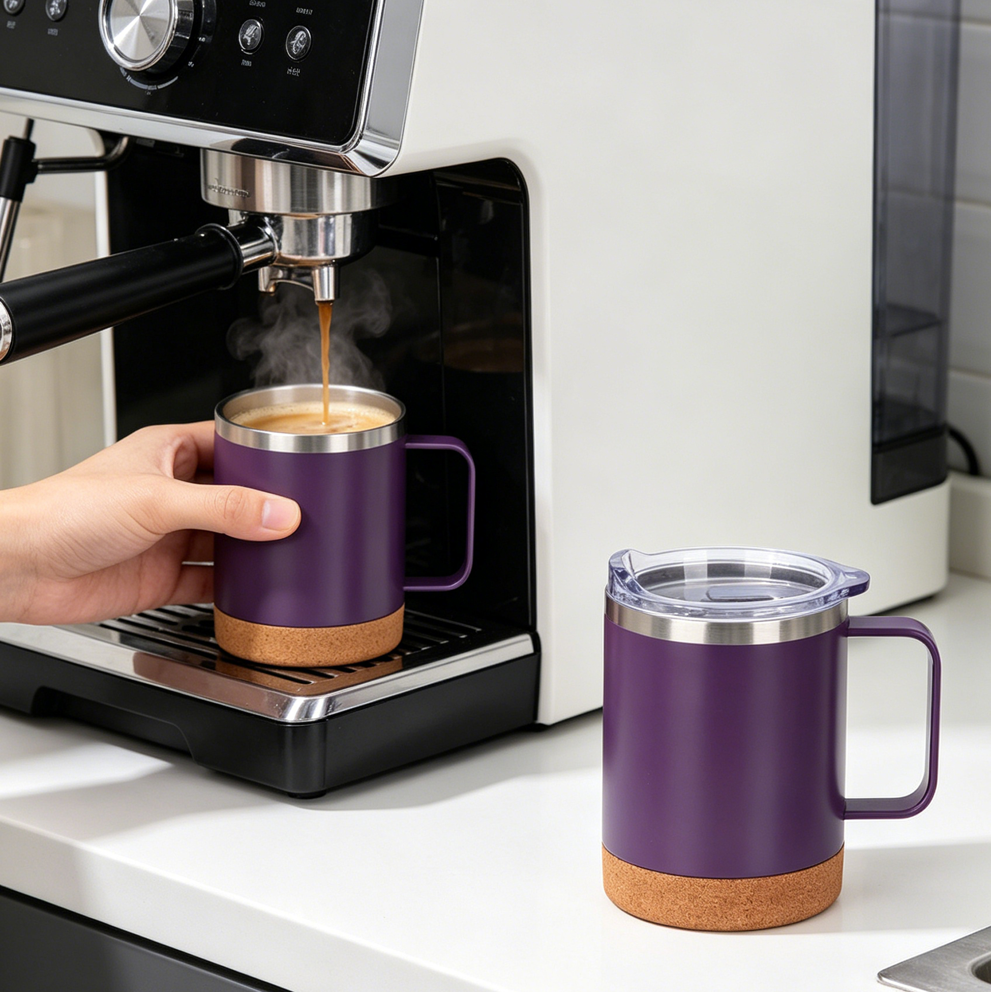 12oz Insulated Stainless Steel Coffee Mug with Handle & Cork Base