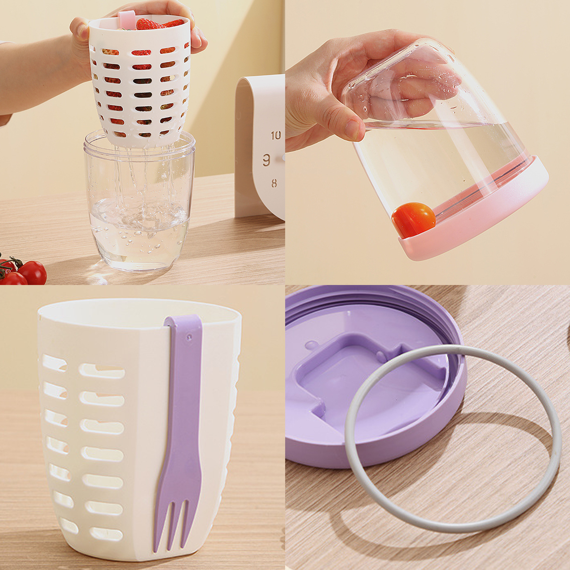 Salad Container with Colander & Fork, Leak-Proof Portable Salad Bowl