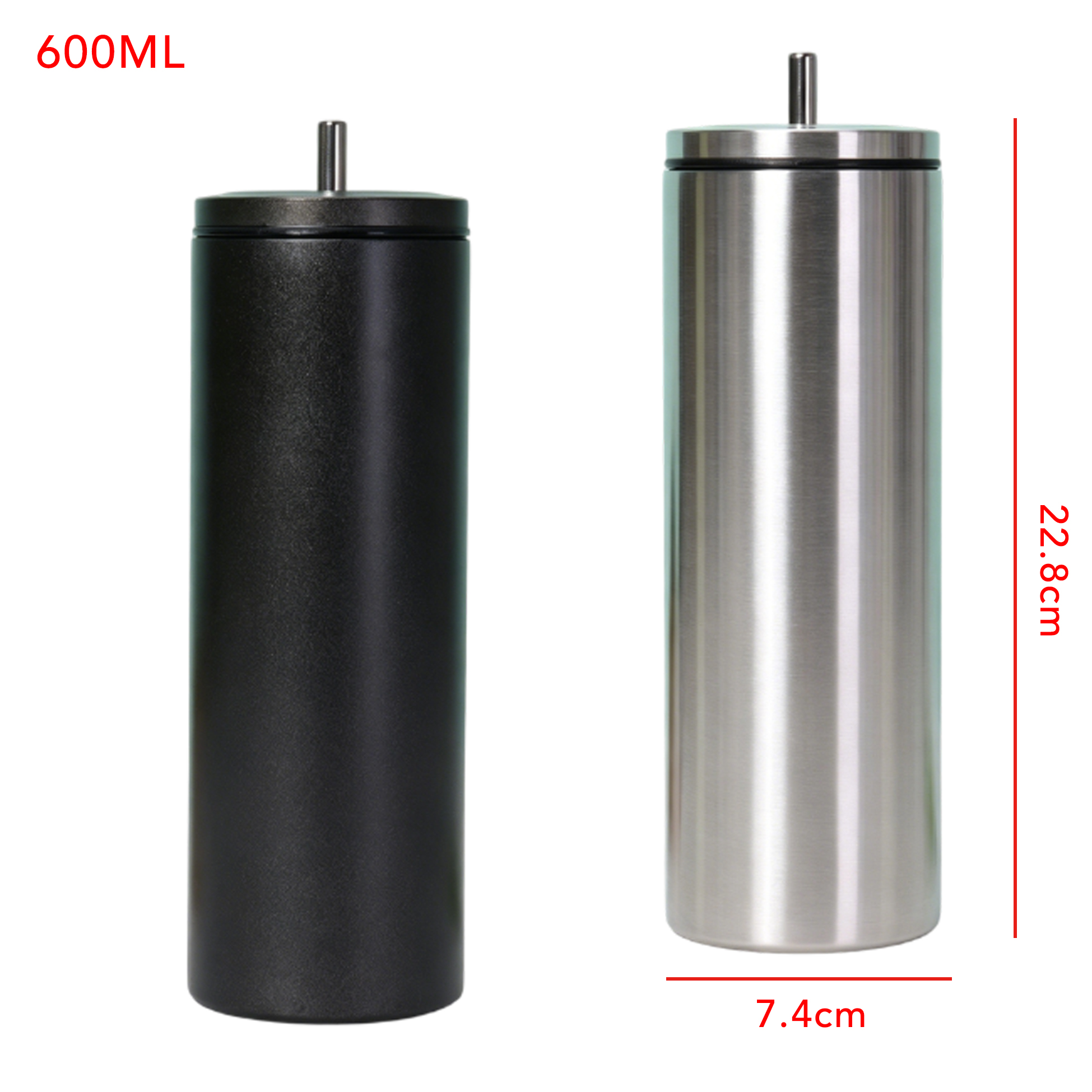 600ML Stainless Steel Vacuum Insulated Tumbler with Built-in Metal Straw