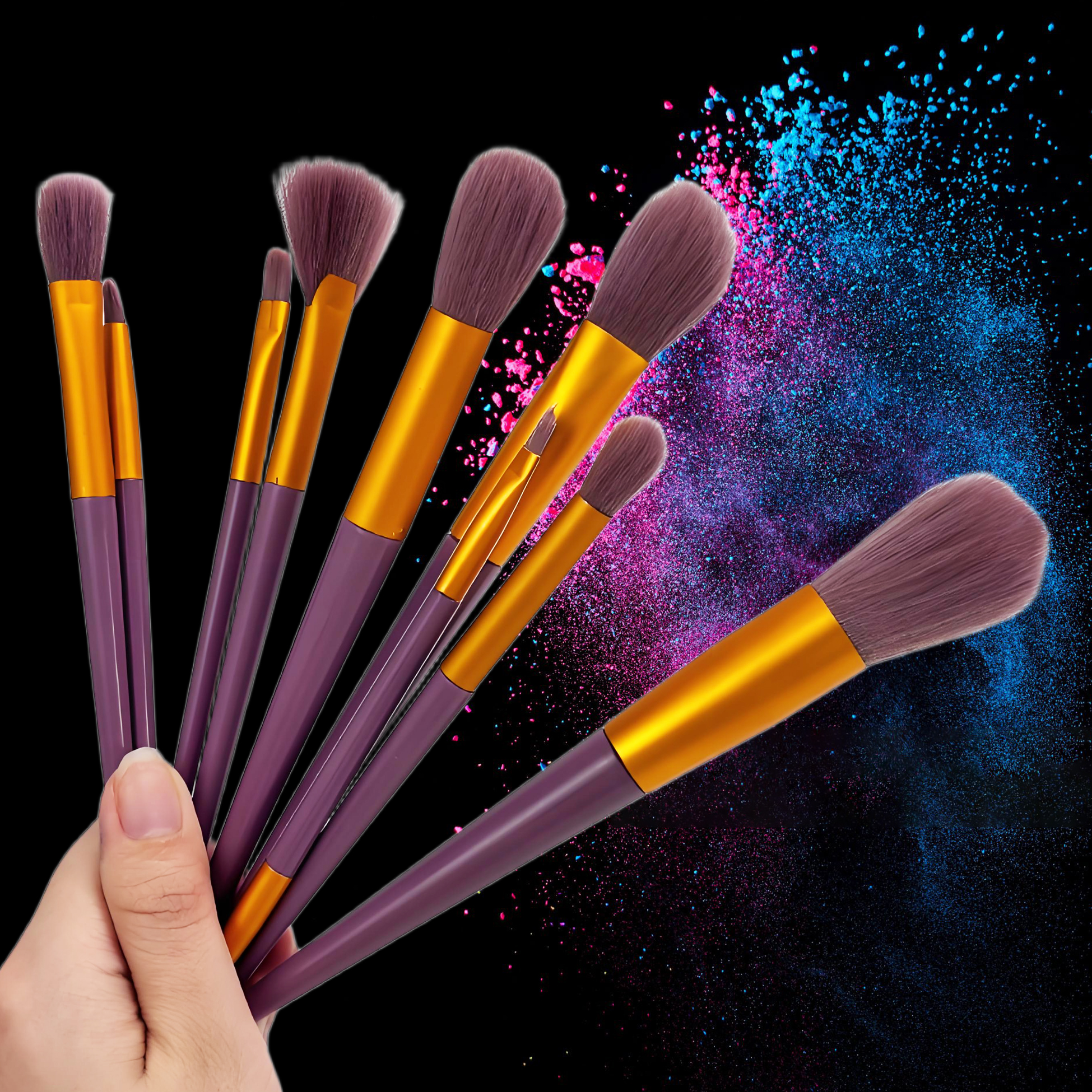 9 Piece Purple & Gold Makeup Brush Set