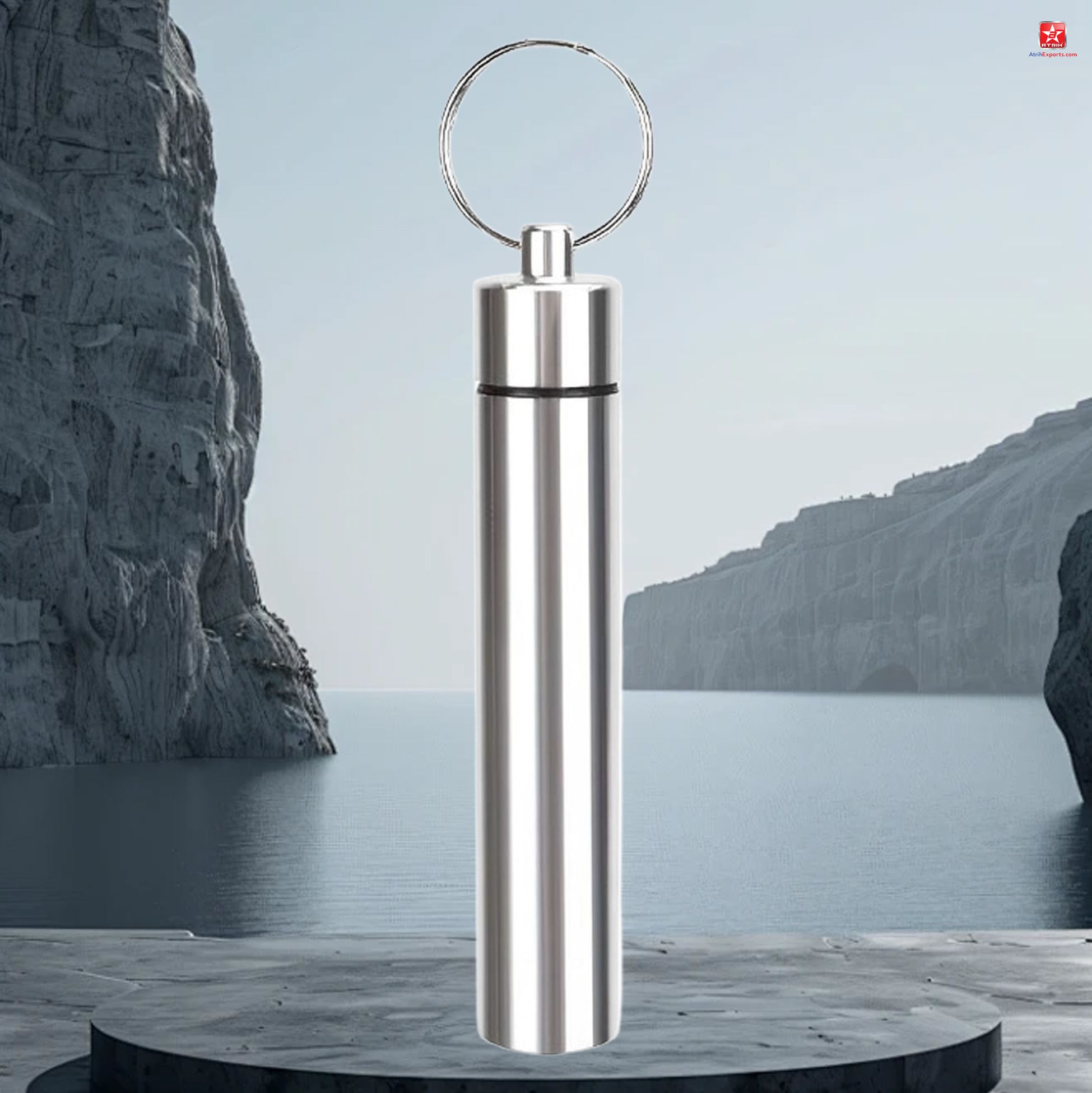 Stainless Steel Pill Container Keychain 
