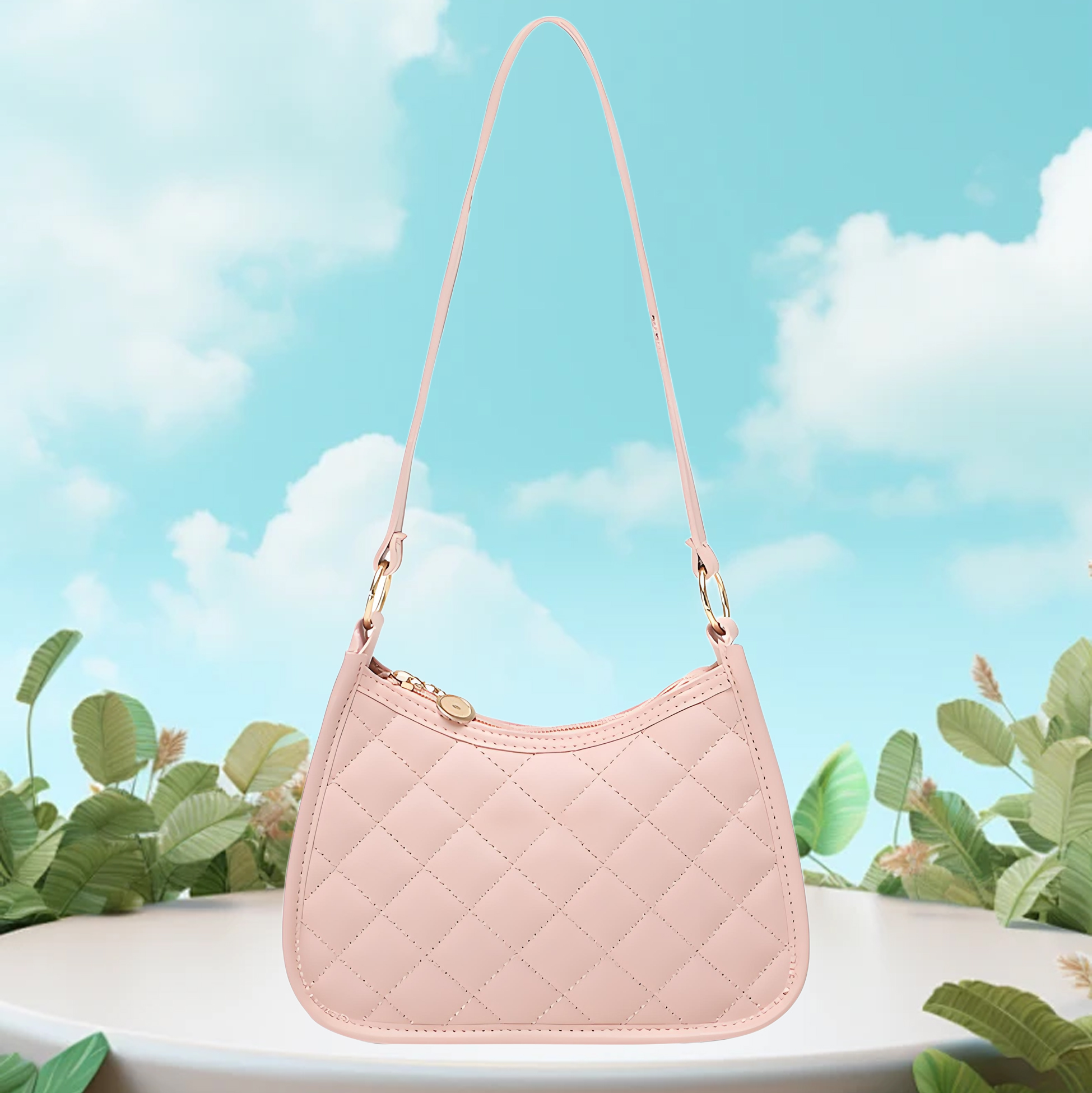 Pink Quilted Shoulder Handbag