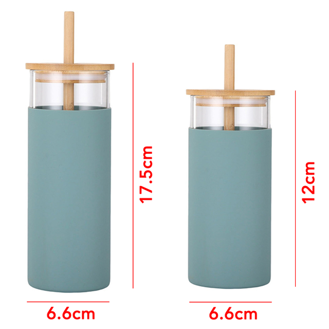 Glass Tumbler with Straw And Lid Bamboo Silicone Protective Sleeve