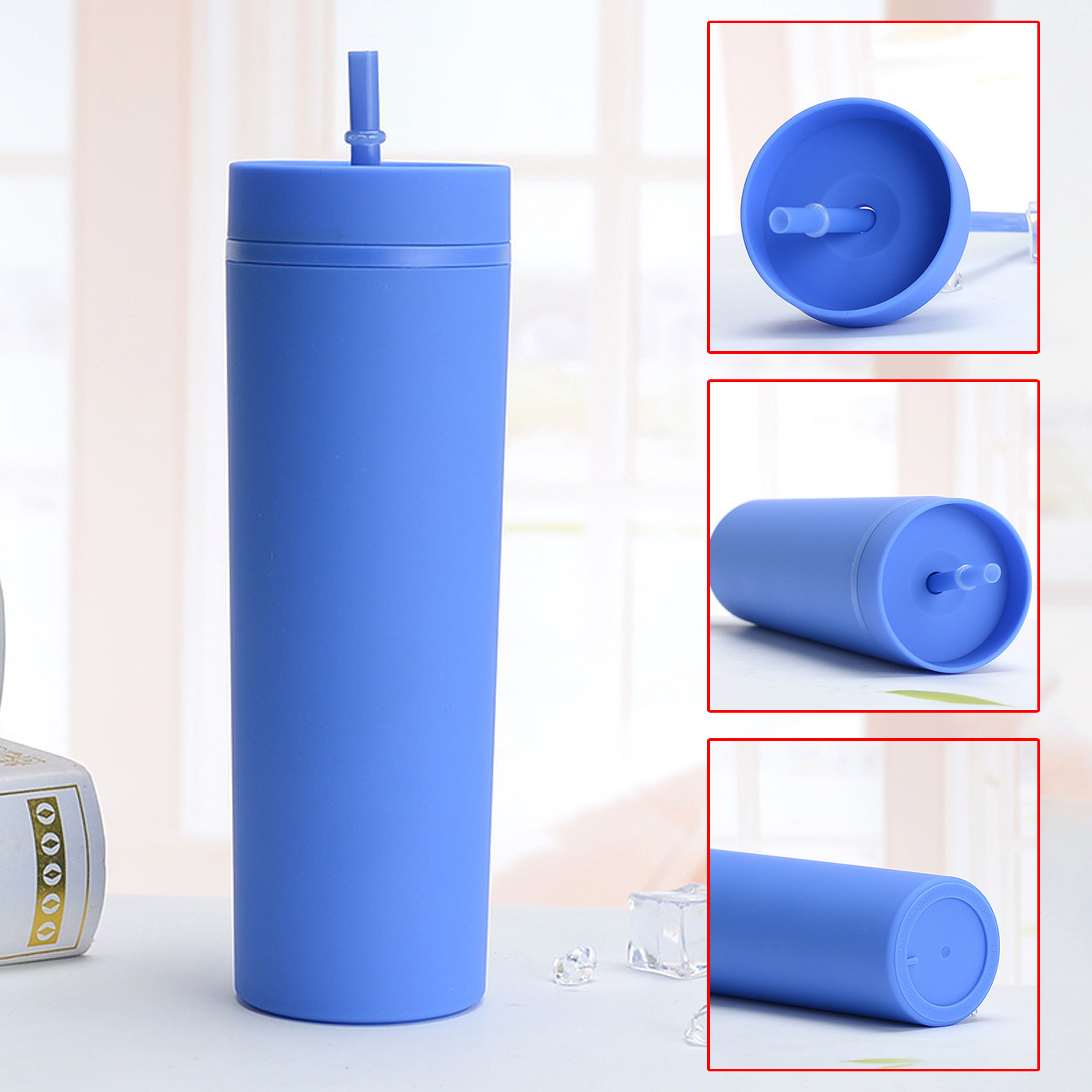Lavender - Colored Insulated Plastic Tumbler with Straw