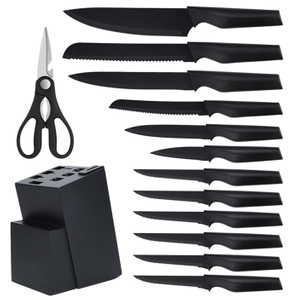 17 - Piece Black Kitchen Knife Set with Block And Shears