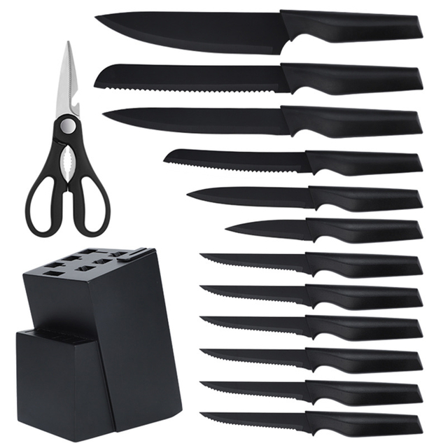 17 - Piece Black Kitchen Knife Set with Block And Shears
