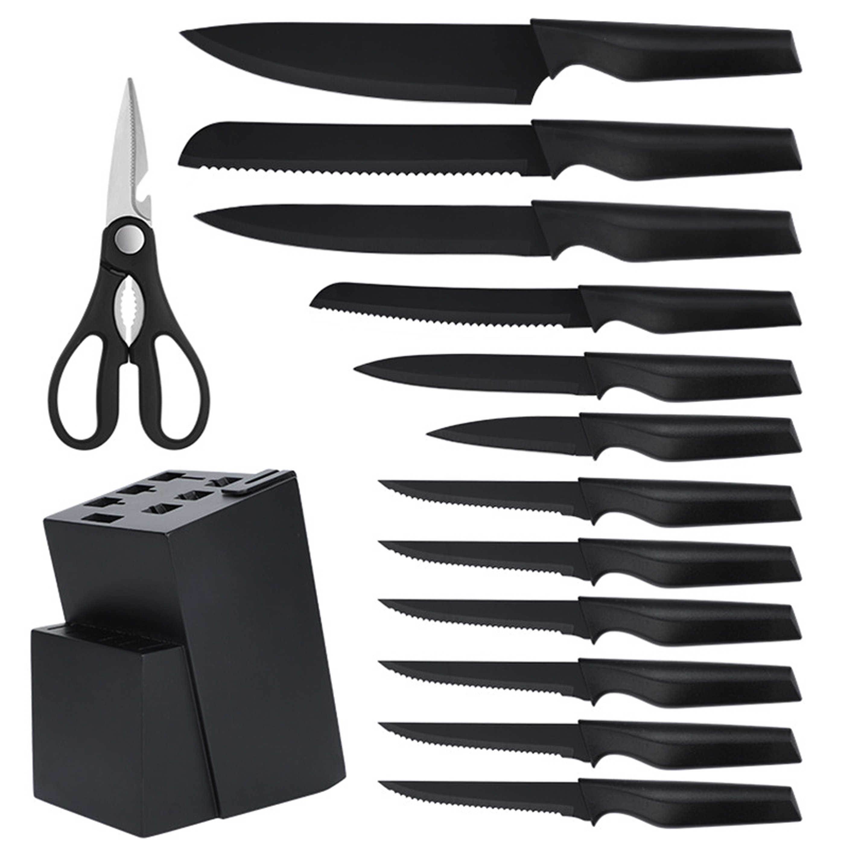 17 - Piece Black Kitchen Knife Set with Block And Shears