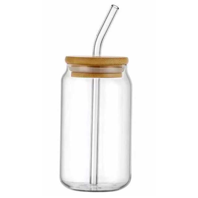 500ML Glass Drinking Cup with Bamboo Lid and Straw