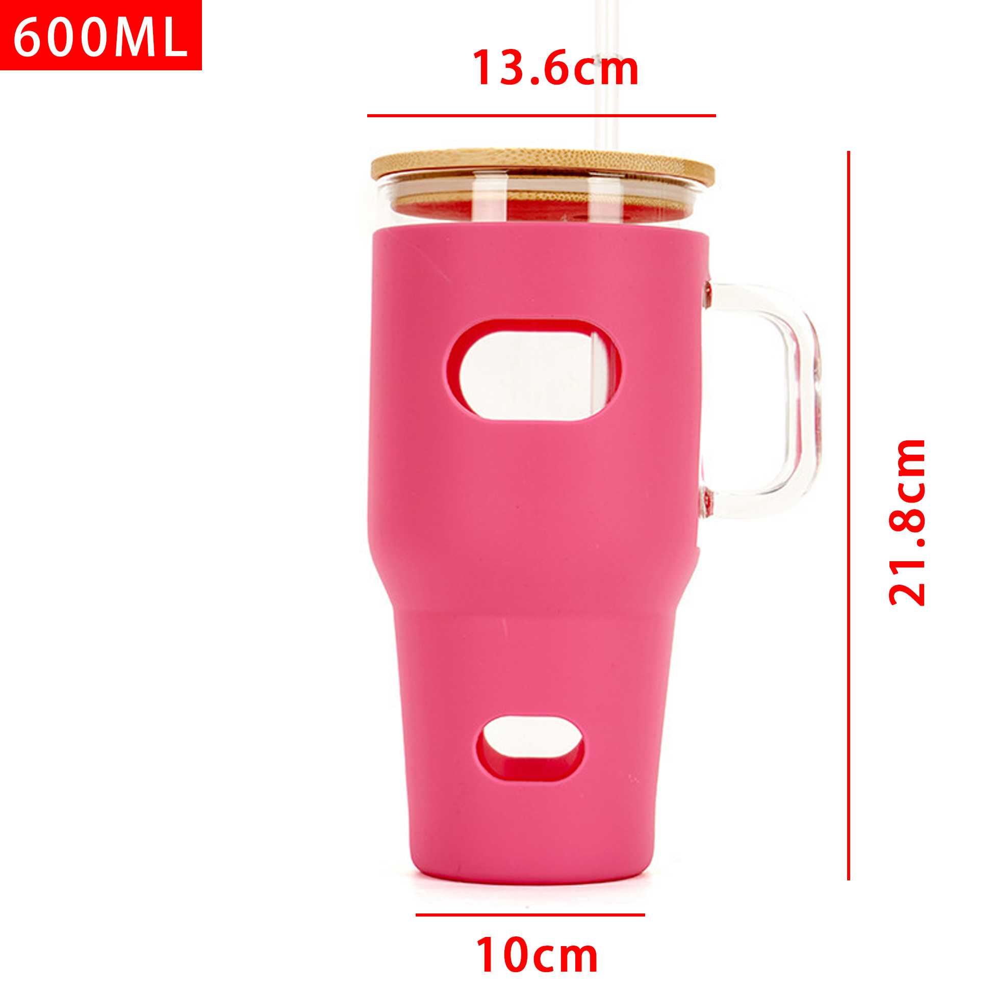 600ML Glass Tumbler with Silicone Sleeve and Bamboo Lid
