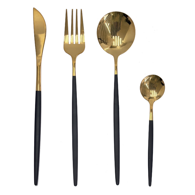 Gold & Black Stainless Steel Cutlery Set 