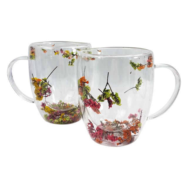 330ml Flower Double Wall Coffee Mugs