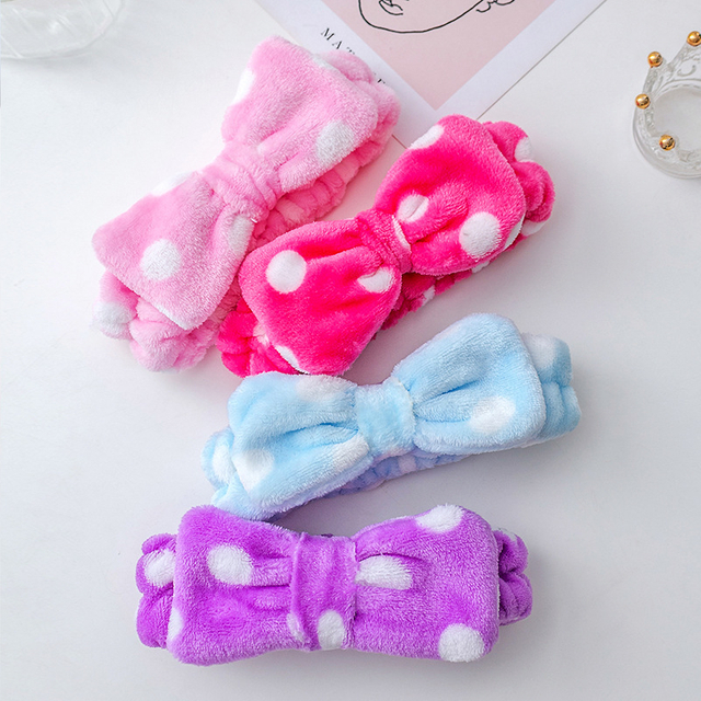 Polka Dot Plush Headband with Bow