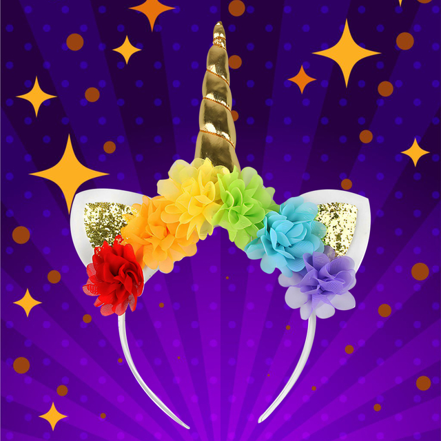 Rainbow Unicorn Headband with Glitter Ears