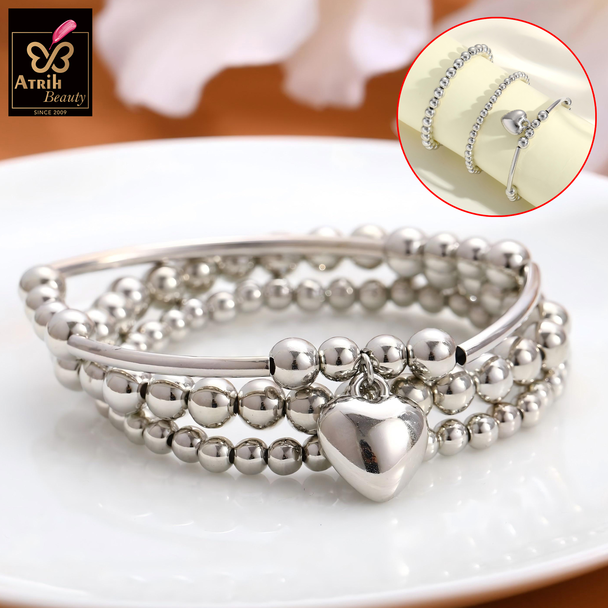 Silver Tone Beaded Bracelet Set 