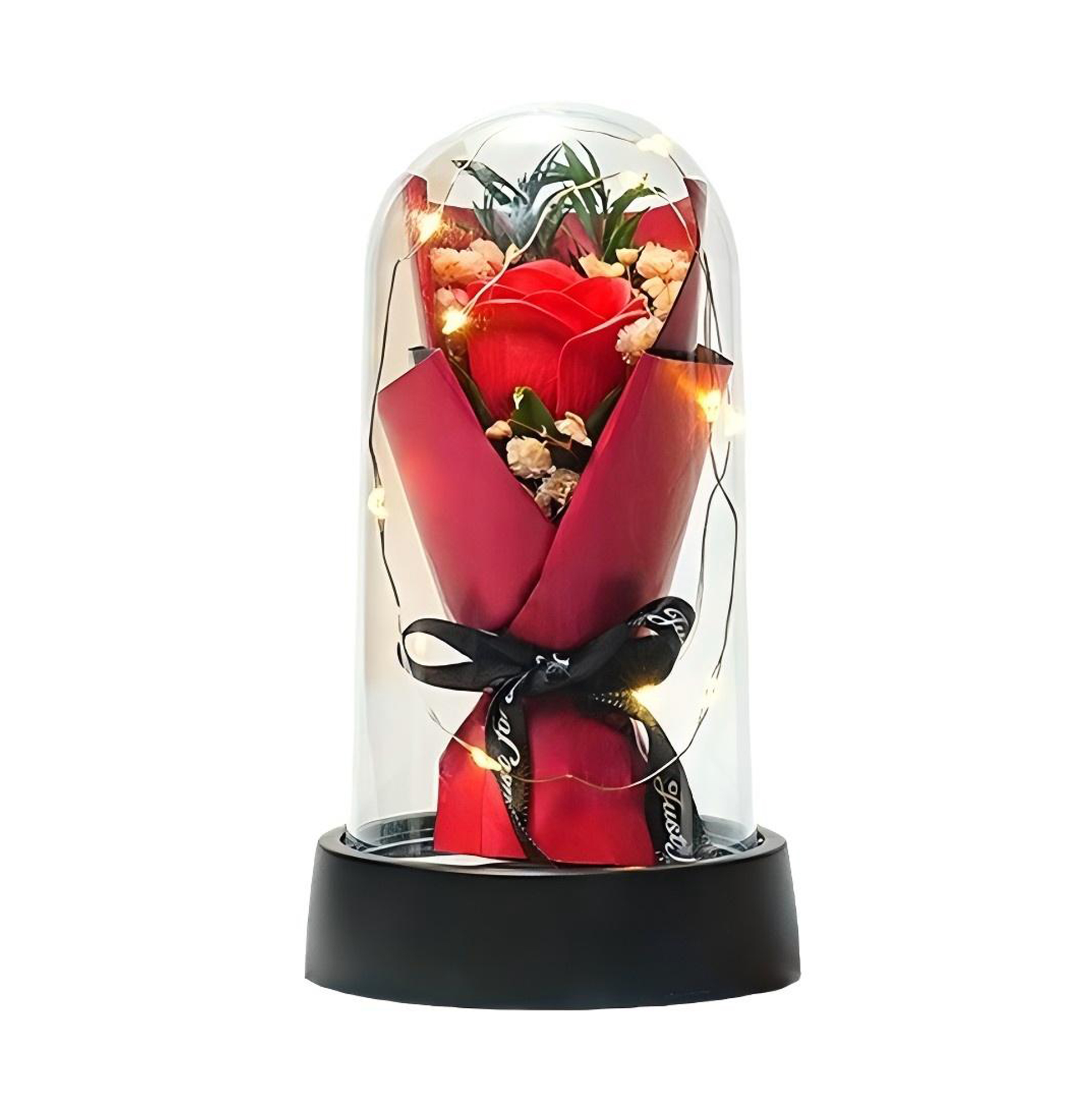 Preserved Rose in Glass Dome with LED Lights