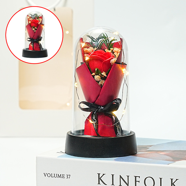Preserved Rose in Glass Dome with LED Lights