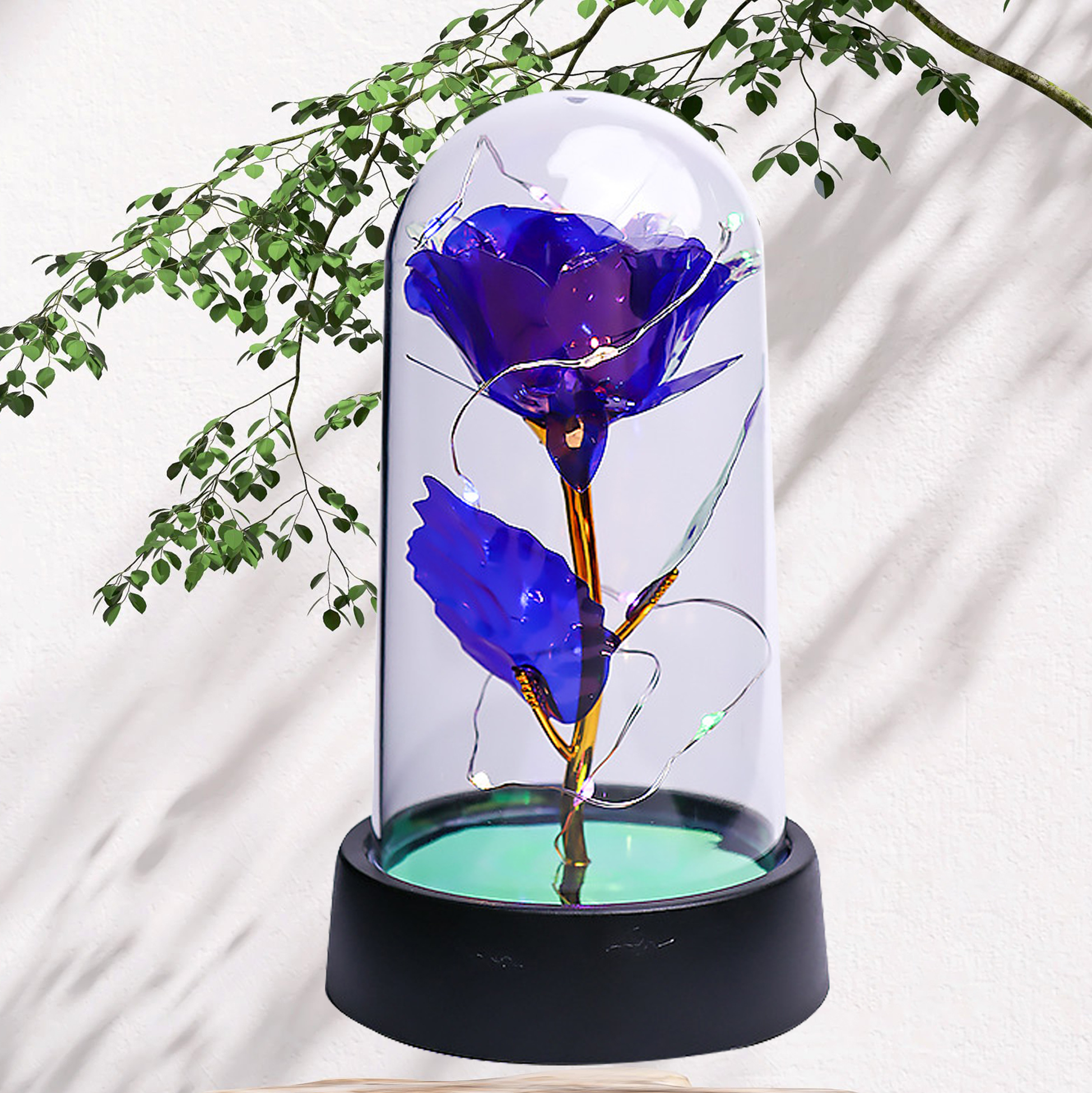 Enchanted Blue Rose in Glass Dome with LED Lights