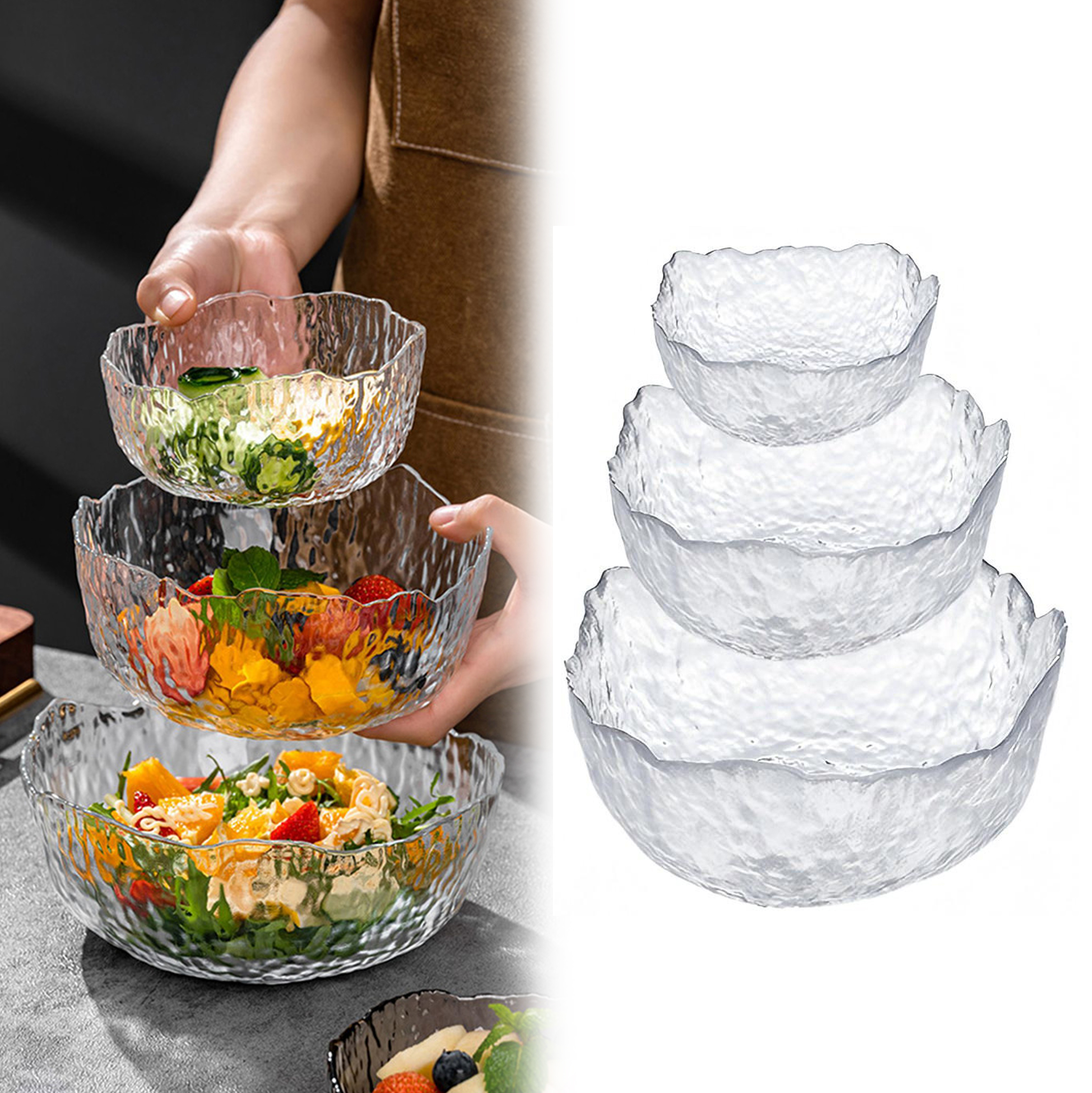 Hammered Glass Salad Bowl Set