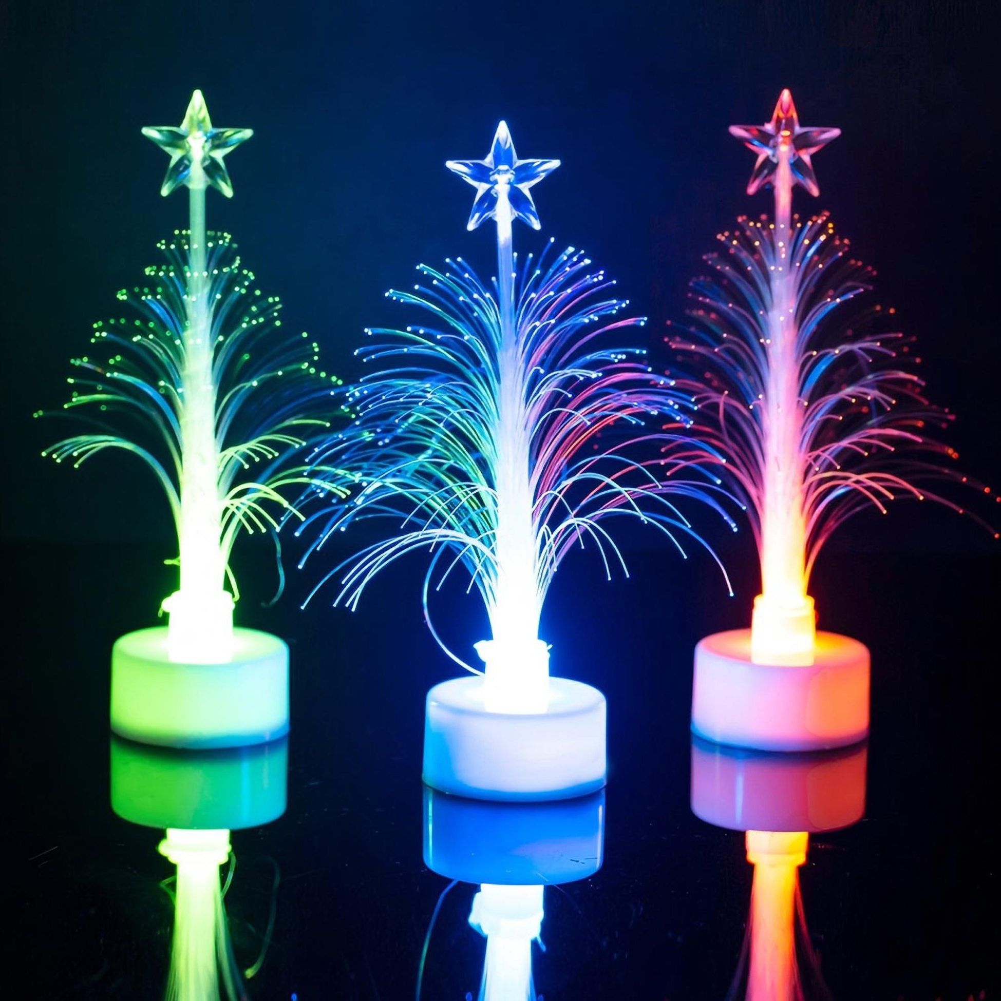 Mini LED Lit Fiber Optic Christmas Trees with Star Toppers