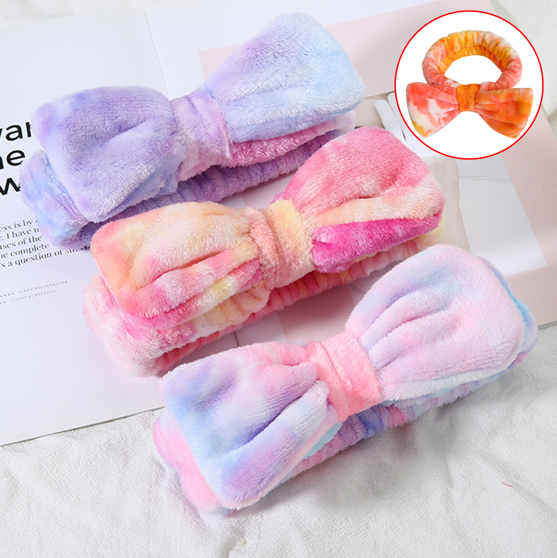 Tie-Dye Plush Bow Hairband