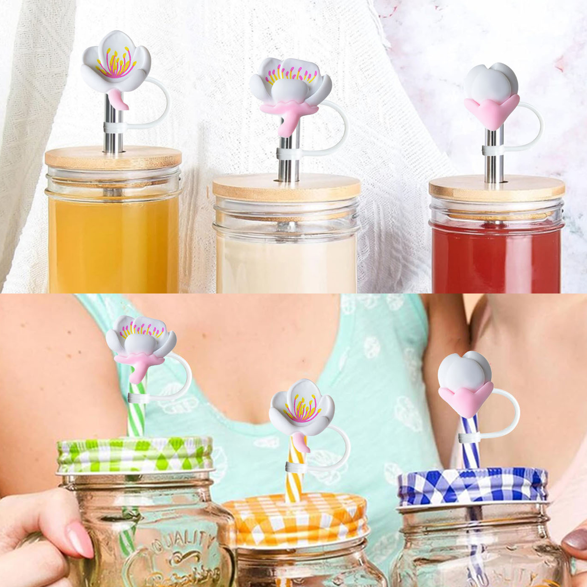 Peach Blossom - shaped Silicone Straw Toppers