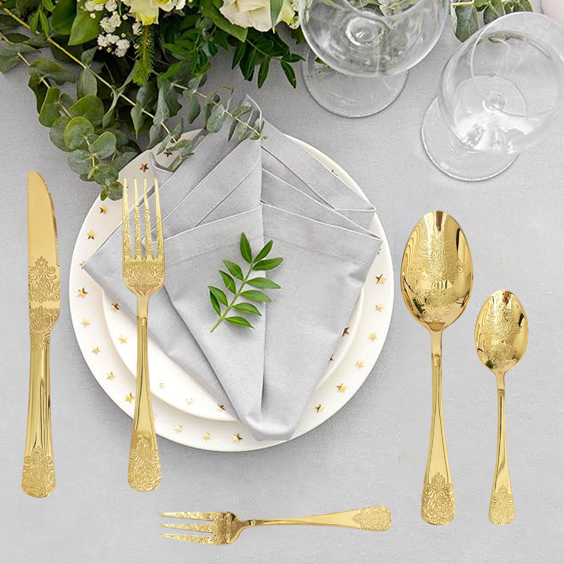 30-Piece Gold-Plated Ornate Cutlery Set