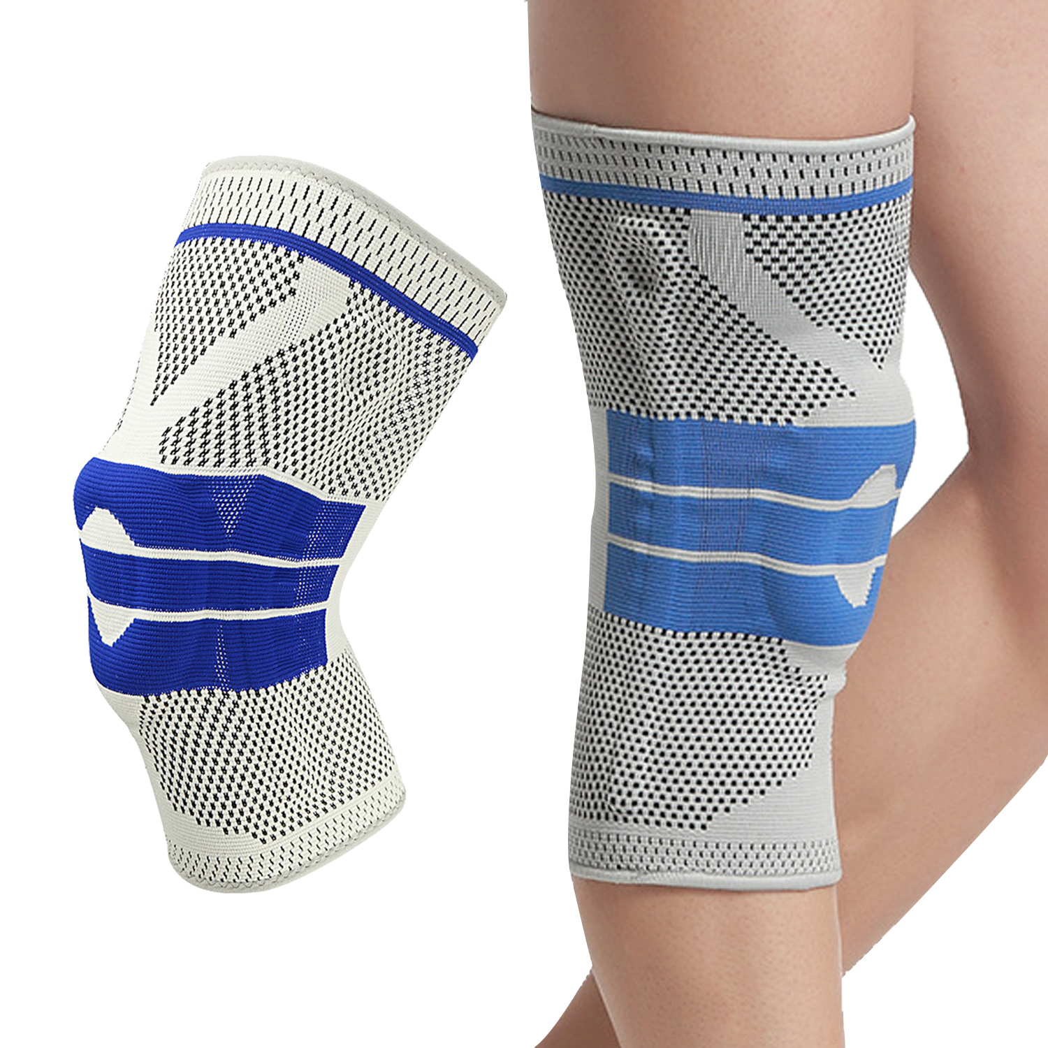 Sports Knee Pads Silicone Knitted Elastic Support Knee Pads Shin Pads Basketball Fitness Patella Knee Pads
