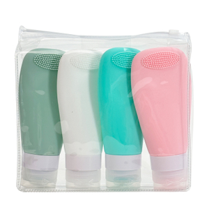 90ml 4-Piece Silicone Travel Bottles Set with Soft Brush