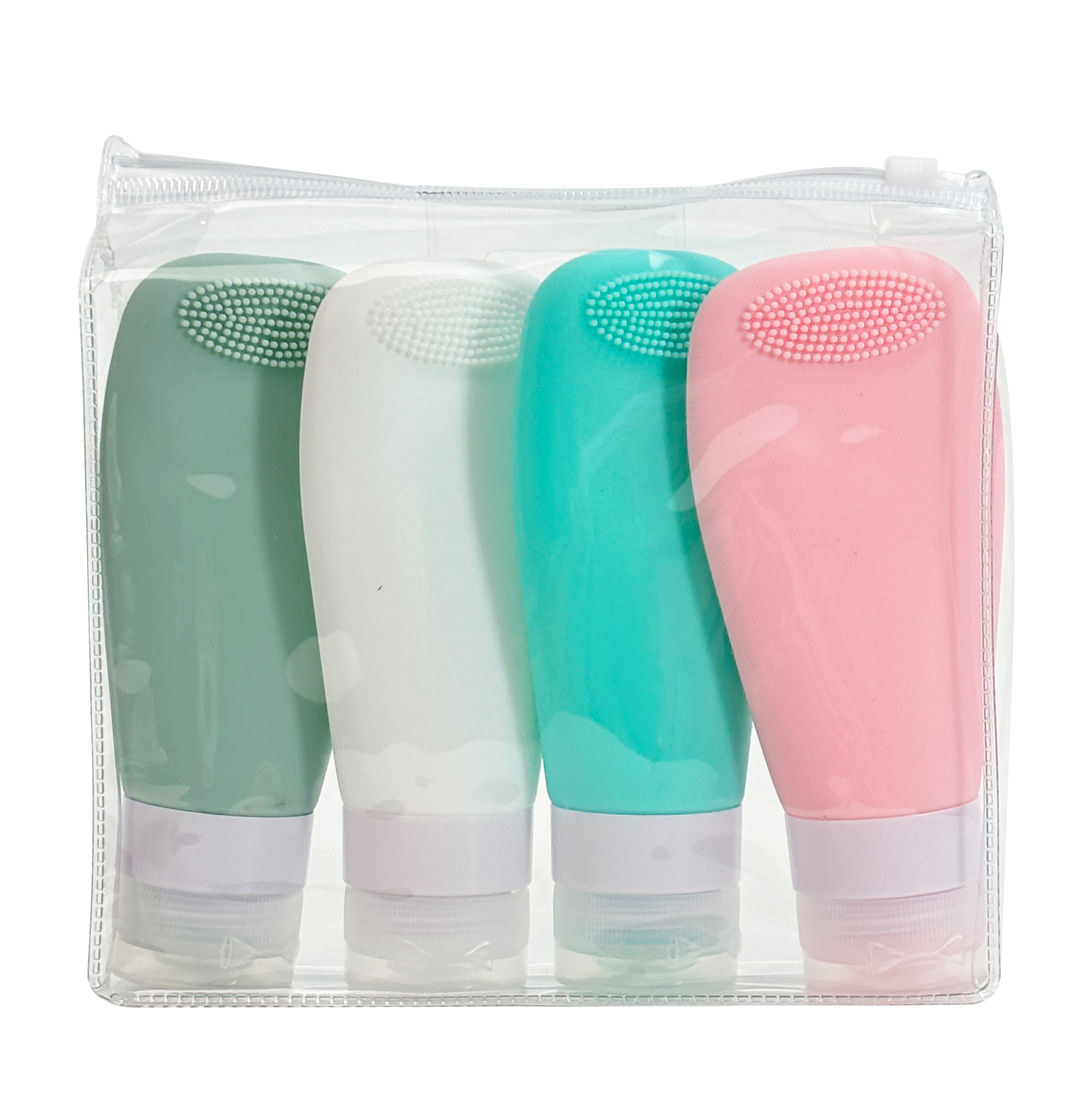 90ml 4-Piece Silicone Travel Bottles Set with Soft Brush