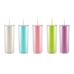 4-Piece Set 750ml Double-Walled Plastic Straw Cup